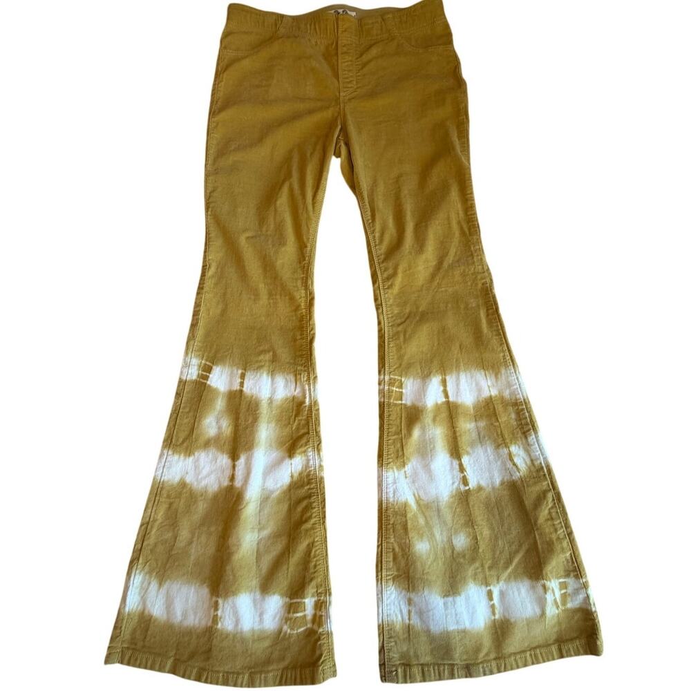Rare Free People Gold We The Free Tie Dye Super Flare Pull On Corduroy Jeans 32 - Picture 2 of 12